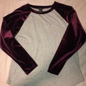 3/4 Sleeve Maroon and Grey Velvet Baseball Tee